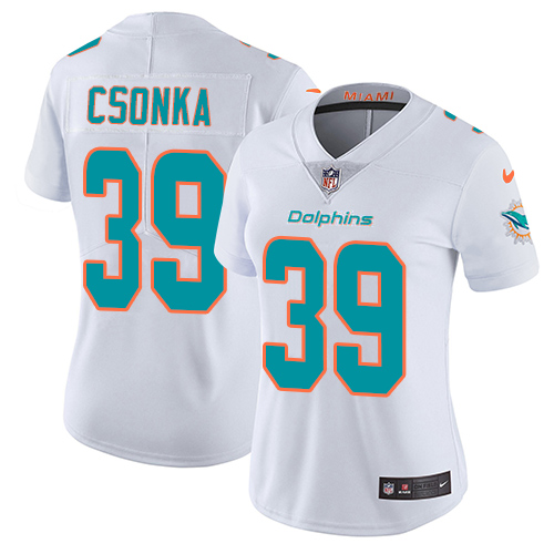 Nike Dolphins #39 Larry Csonka White Womens Stitched NFL Vapor U