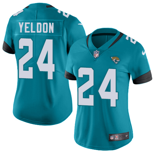 Nike Jaguars #24 T J Yeldon Teal Green Team Color Womens Stitched NFL Vapor Untouchable Limited Jers