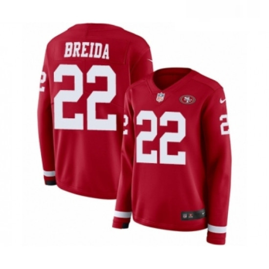 Womens Nike San Francisco 49ers 22 Matt Breida Limited Red Therm