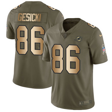 Nike Dolphins #86 Mike Gesicki Olive Gold Youth Stitched NFL Lim