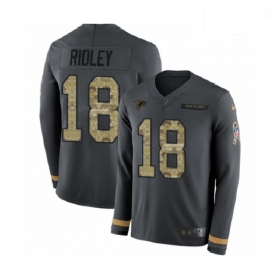 Men Nike Atlanta Falcons 18 Calvin Ridley Limited Black Salute to Service Therma Long Sleeve NFL Jer