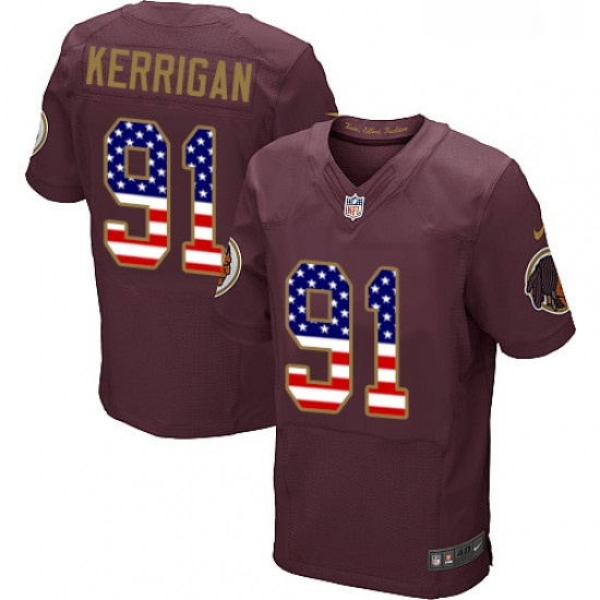 Mens Nike Washington Redskins 91 Ryan Kerrigan Elite Burgundy Red Alternate USA Flag Fashion NFL Jer