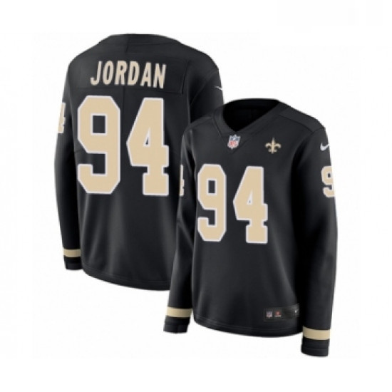 Womens Nike New Orleans Saints 94 Cameron Jordan Limited Black Therma Long Sleeve NFL Jersey