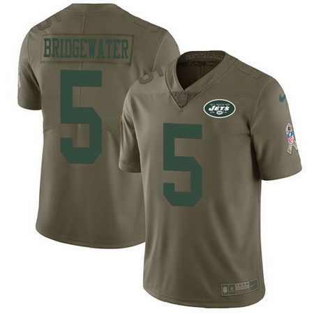 Nike Jets #5 Teddy Bridgewater Olive Mens Stitched NFL Limited 2017 Salute To Service Jersey