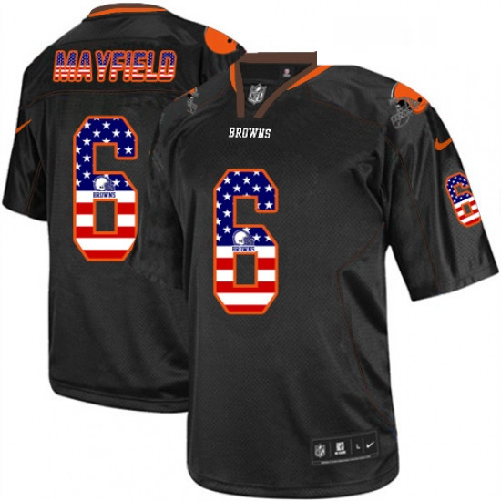 Mens Nike Cleveland Browns 6 Baker Mayfield Elite Black USA Flag Fashion NFL Jersey