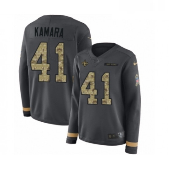 Womens Nike New Orleans Saints 41 Alvin Kamara Limited Black Salute to Service Therma Long Sleeve NF