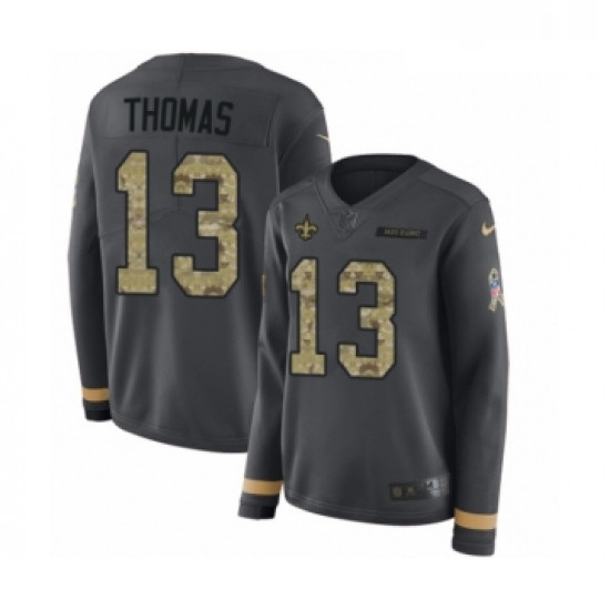 Womens Nike New Orleans Saints 13 Michael Thomas Limited Black Salute to Service Therma Long Sleeve 