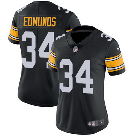 Nike Steelers #34 Terrell Edmunds Black Team Color Womens Stitched NFL Vapor Untouchable Limited Jer