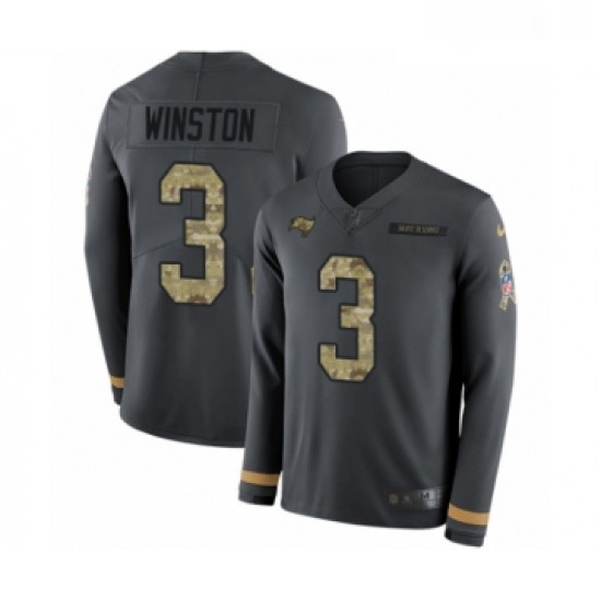 Youth Nike Tampa Bay Buccaneers 3 Jameis Winston Limited Black Salute to Service Therma Long Sleeve 