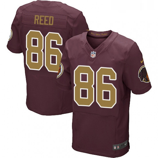 Mens Nike Washington Redskins 86 Jordan Reed Elite Burgundy RedGold Number Alternate 80TH Anniversar