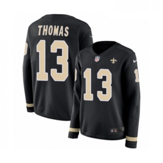 Womens Nike New Orleans Saints 13 Michael Thomas Limited Black Therma Long Sleeve NFL Jersey