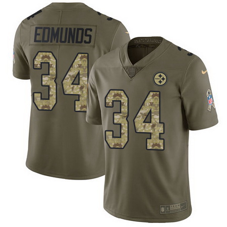 Nike Steelers #34 Terrell Edmunds Olive Camo Youth Stitched NFL Limited 2017 Salute to Service Jerse