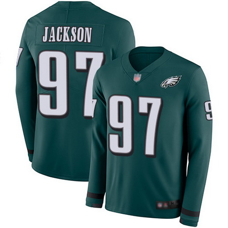 Eagles #97 Malik Jackson Midnight Green Team Color Men Stitched Football Limited Therma Long Sleeve 