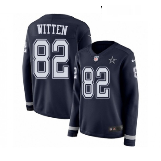 Womens Nike Dallas Cowboys 82 Jason Witten Limited Navy Blue Therma Long Sleeve NFL Jersey