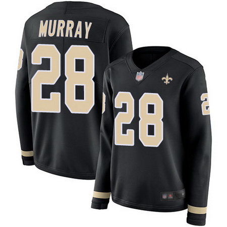 Saints 28 Latavius Murray Black Team Color Womens Stitched Football Limited Therma Long Sleeve Jerse