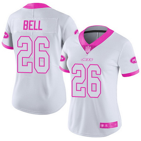 Jets 26 LeVeon Bell White Pink Womens Stitched Football Limited Rush Fashion Jersey