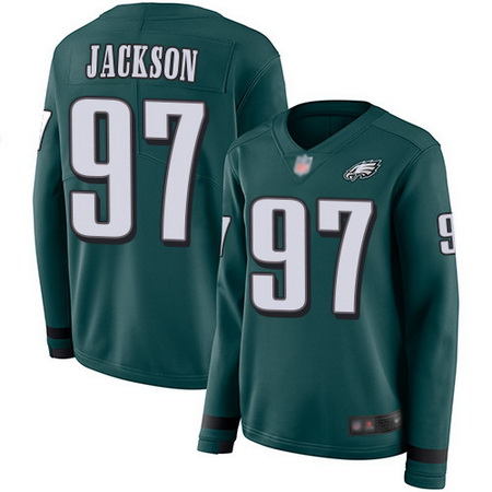 Eagles 97 Malik Jackson Midnight Green Team Color Womens Stitched Football Limited Therma Long Sleev