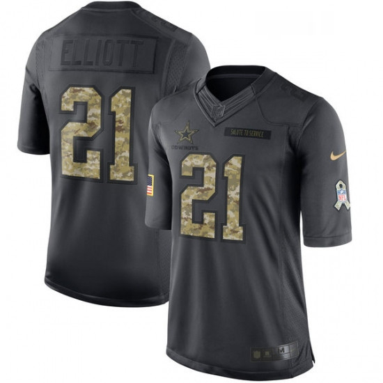 Mens Nike Dallas Cowboys 21 Ezekiel Elliott Limited Black 2016 Salute to Service NFL Jersey