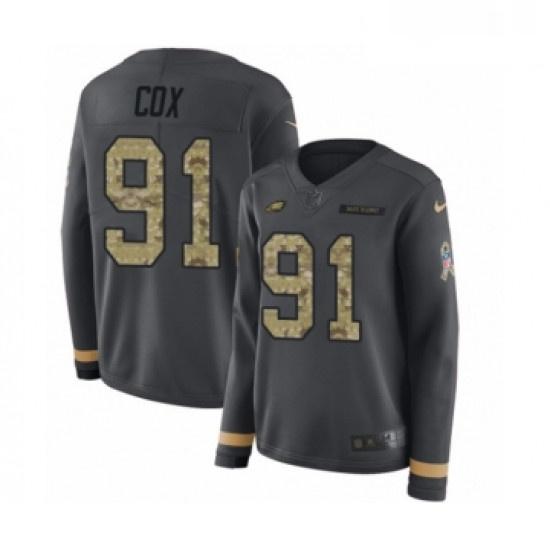 Womens Nike Philadelphia Eagles 91 Fletcher Cox Limited Black Salute to Service Therma Long Sleeve N