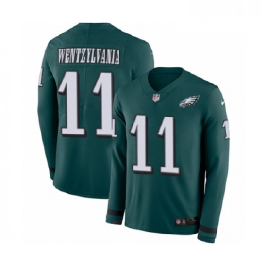 Youth Nike Philadelphia Eagles 11 Carson Wentz Limited Green Therma Long Sleeve Wentzylvania NFL Jer