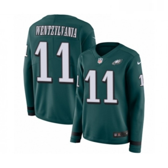 Womens Nike Philadelphia Eagles 11 Carson Wentz Limited Green Therma Long Sleeve Wentzylvania NFL Je