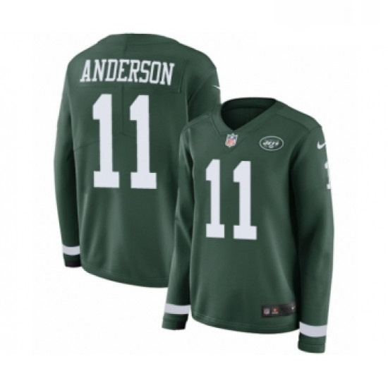 Womens Nike New York Jets 11 Robby Anderson Limited Green Therma Long Sleeve NFL Jersey