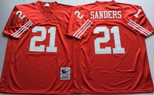 Mitchell And Ness 49ers #21 deion sanders red Mens Throwback Stitched NFL Jersey