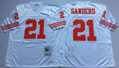 Mitchell And Ness 49ers #21 deion sanders white Mens Throwback Stitched NFL Jersey