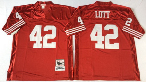 Mitchell And Ness 49ers #42 Ronnie Lott red Mens Throwback Stitched NFL Jersey