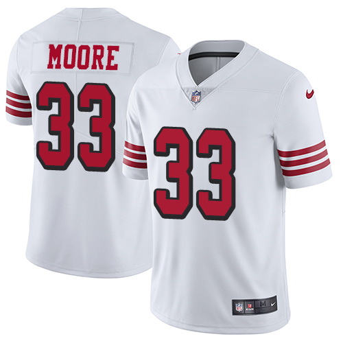 Nike 49ers #33 Tarvarius Moore White Rush Mens Stitched NFL Vapor Untouchable Limited Jersey