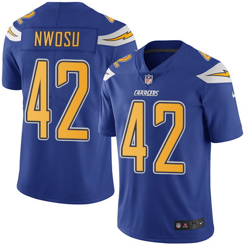 Nike Chargers #42 Uchenna Nwosu Electric Blue Mens Stitched NFL Limited Rush Jersey