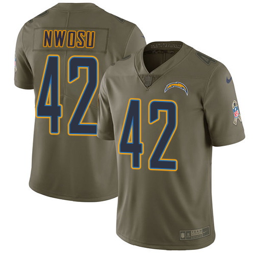 Nike Chargers #42 Uchenna Nwosu Olive Mens Stitched NFL Limited 2017 Salute To Service Jersey