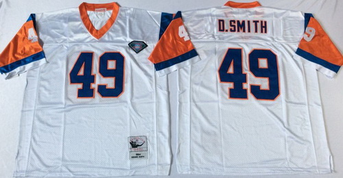 Mitchell And Ness Broncos # 2349 Dennis Smith white Throwback Stitched NFL Jersey