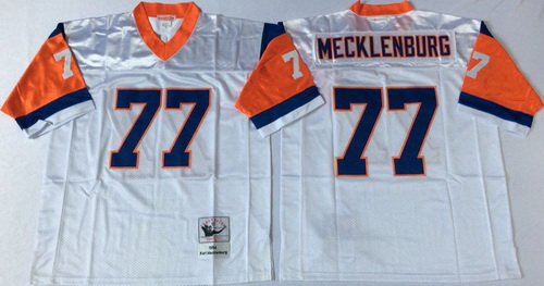 Mitchell And Ness Broncos #77 Karl Mecklenburg Mens white Throwback Stitched NFL Jersey