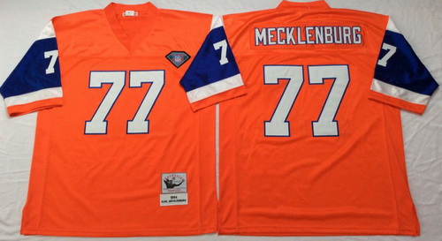 Mitchell And Ness Broncos #77 Karl Mecklenburg Orange Mens Throwback Stitched NFL Jersey