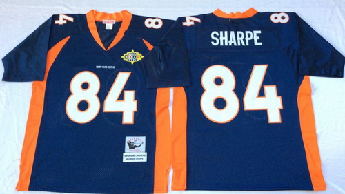 Mitchell And Ness Broncos #84 Shannon Sharpe Throwback blue orange Throwback Stitched NFL Jersey