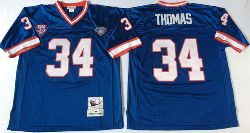 Mitchell And Ness Bills #34 thurman thomas BLUE Throwback Stitched NFL Jersey