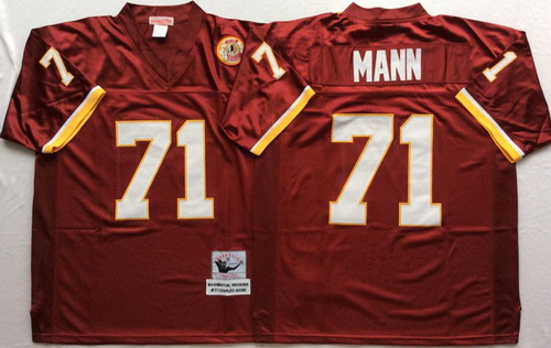 Mitchell And Ness Redskins #71 MANN Red Throwback Stitched NFL Jersey