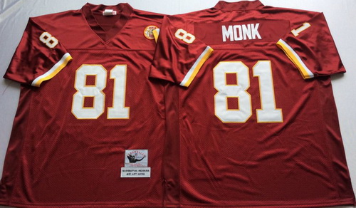 Mitchell And Ness Redskins #81 Art Monk Red Throwback Stitched NFL Jersey