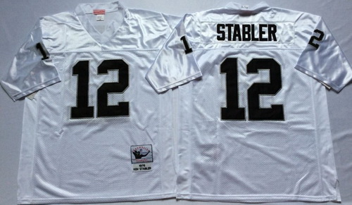 Mitchell And Ness Raiders #12 Ken Stabler White Throwback Stitched NFL Jerseys