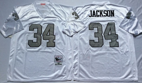 Mitchell And Ness Raiders #34 Bo Jackson White Throwback Stitched NFL Jersey