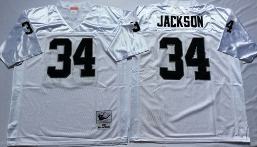 Mitchell And Ness Raiders #34 Bo Jackson White Throwback Stitched NFL Jerseys