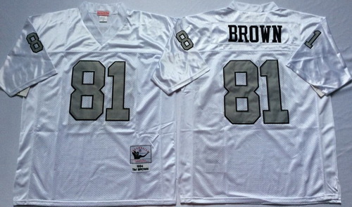 Mitchell And Ness Raiders #81 tim brown White Throwback Stitched NFL Jerseys