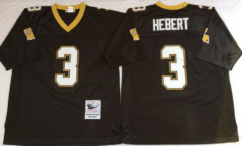 Mitchell And Ness Saints #3 Bobby Hebert Black Throwback Stitched NFL Jerseys