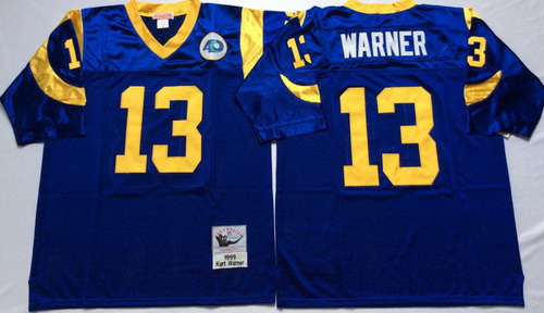 Mitchell And Ness Rams #13 kurt warner Blue Throwback Stitched NFL Jersey