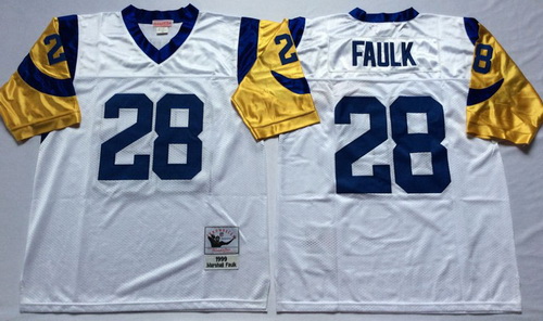 Mitchell And Ness Rams #28 marshall faulk white Throwback Stitched NFL Jersey