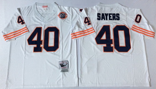 Mitchell Ness Bears #40 Gale Sayers Throwback Mens White Throwback Stitched NFL Jerseys