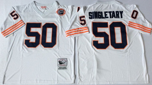 Mitchell Ness Bears #50 Mike Singletary White Throwback Stitched NFL Jerseys