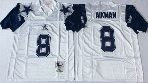 Mitchell Ness cowboys #8 Troy Aikman white Throwback Stitched NFL Jersey