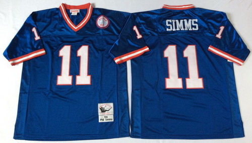 Mitchell Ness giants #11 Phil Simms blue Throwback Stitched NFL Jerseys